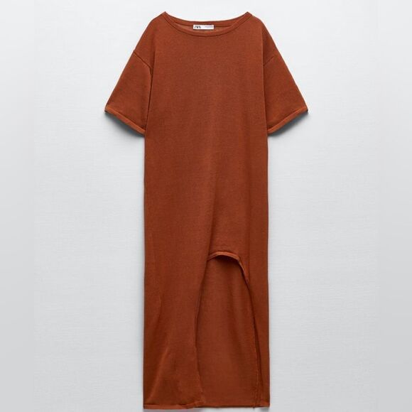 KNIT LINEN BLEND DRESS WITH SLIT - Picture 2 of 9